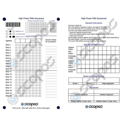 High Power Rifle Scorecards